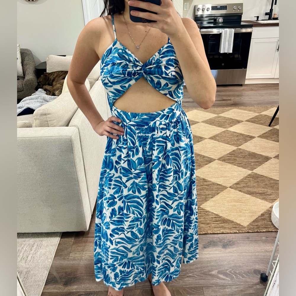 Tropical Cut-Out Midi Dress